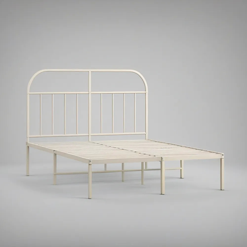 Ocelový postelový rám s obloukovým čelem 160 × 200 cm, krémově bílý