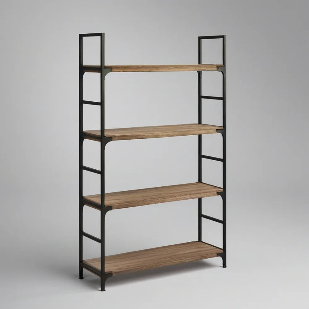 Regál se 4 policemi z MDF a oceli v dekoru dubu, hnědý/černý, 180 × 80 × 30 cm