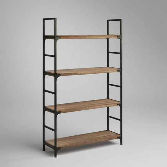 Regál se 4 policemi z MDF a oceli v dekoru dubu, hnědý/černý, 180 × 80 × 30 cm